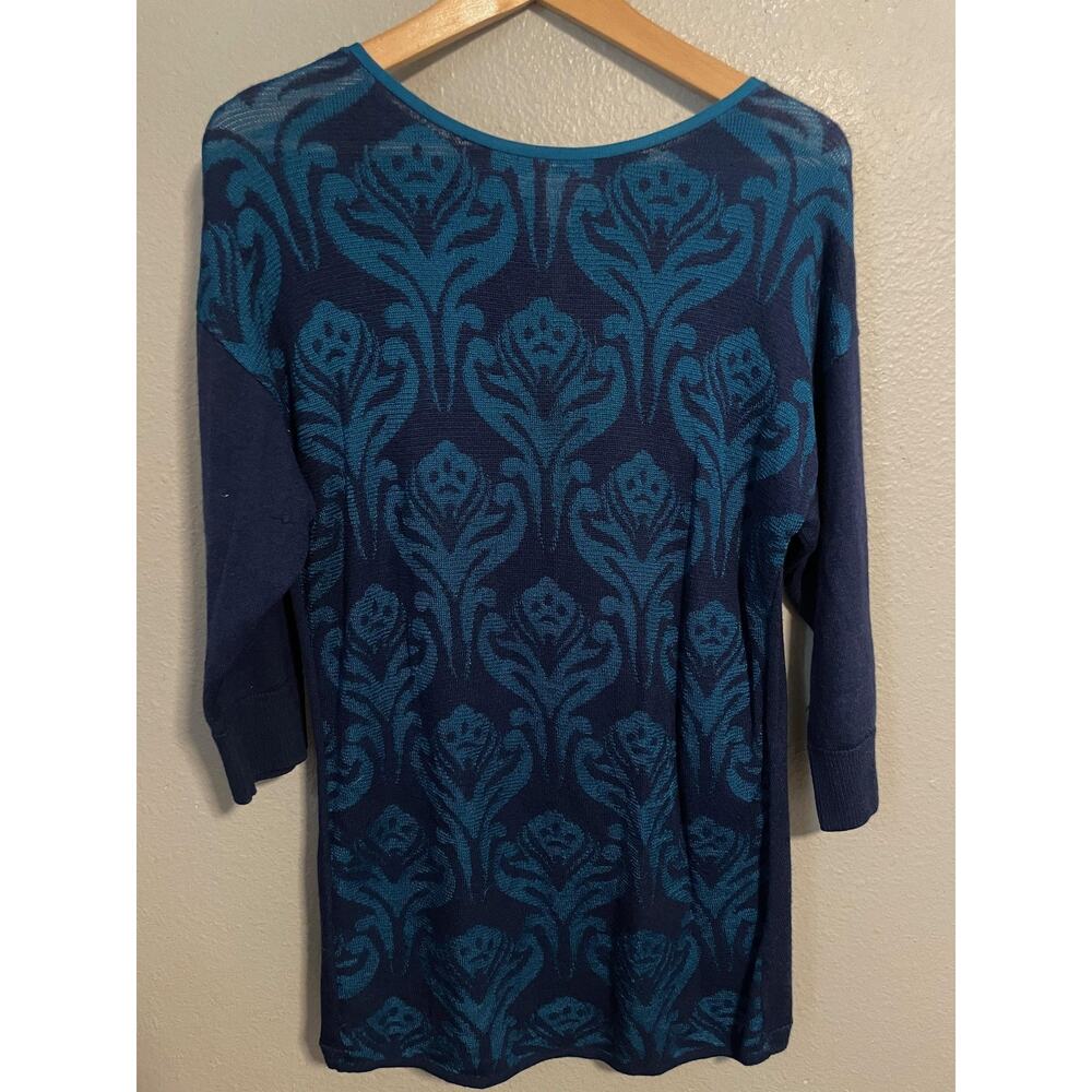 Coldwater Creek Sweater Tunic Womens XL Blue Floral Wool Blend Lightweight Knit